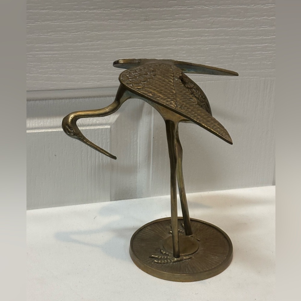 Vintage Brass Crane Sculpture 7”